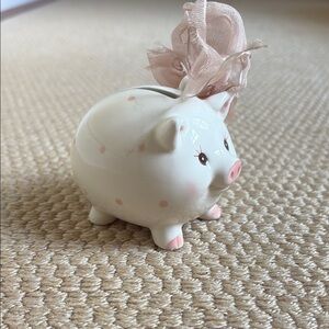 Mud Pie Pink and White Piggy Bank